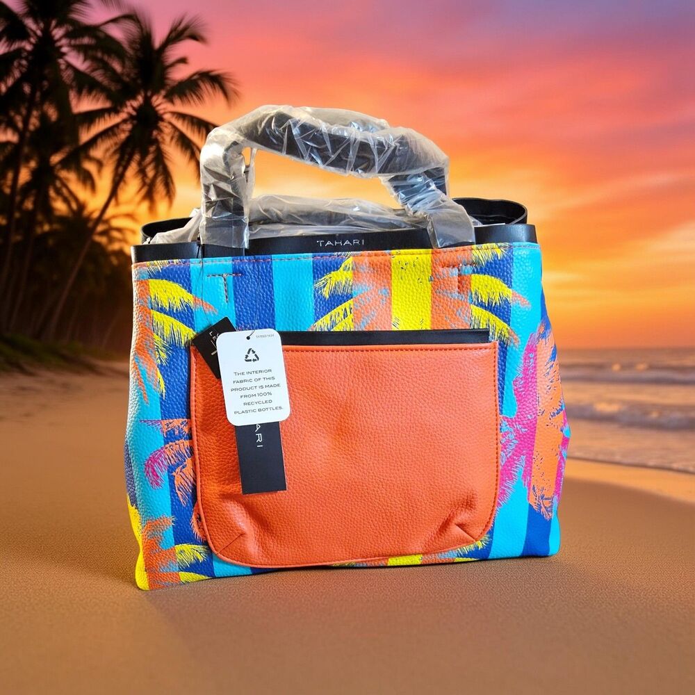 Tahari Bette Satchel Palm Print Vegan Leather Crossbody Bag Multicolor NWT